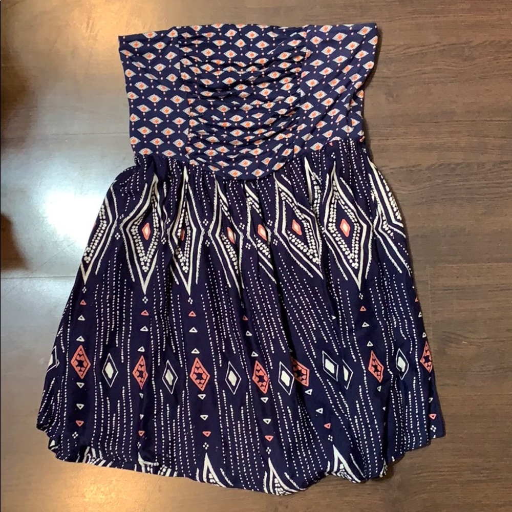 Roxy Strapless Navy blue patterned dress